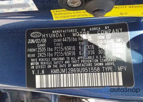 2009 Hyundai Tucson Gls from USA, damaged, VIN KM8JM12B69U951558